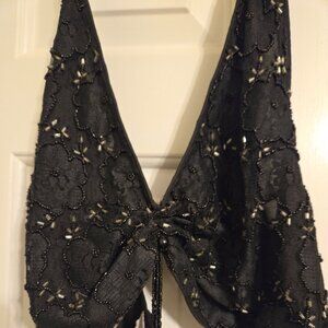 Black beaded halter top size L -  NWT
